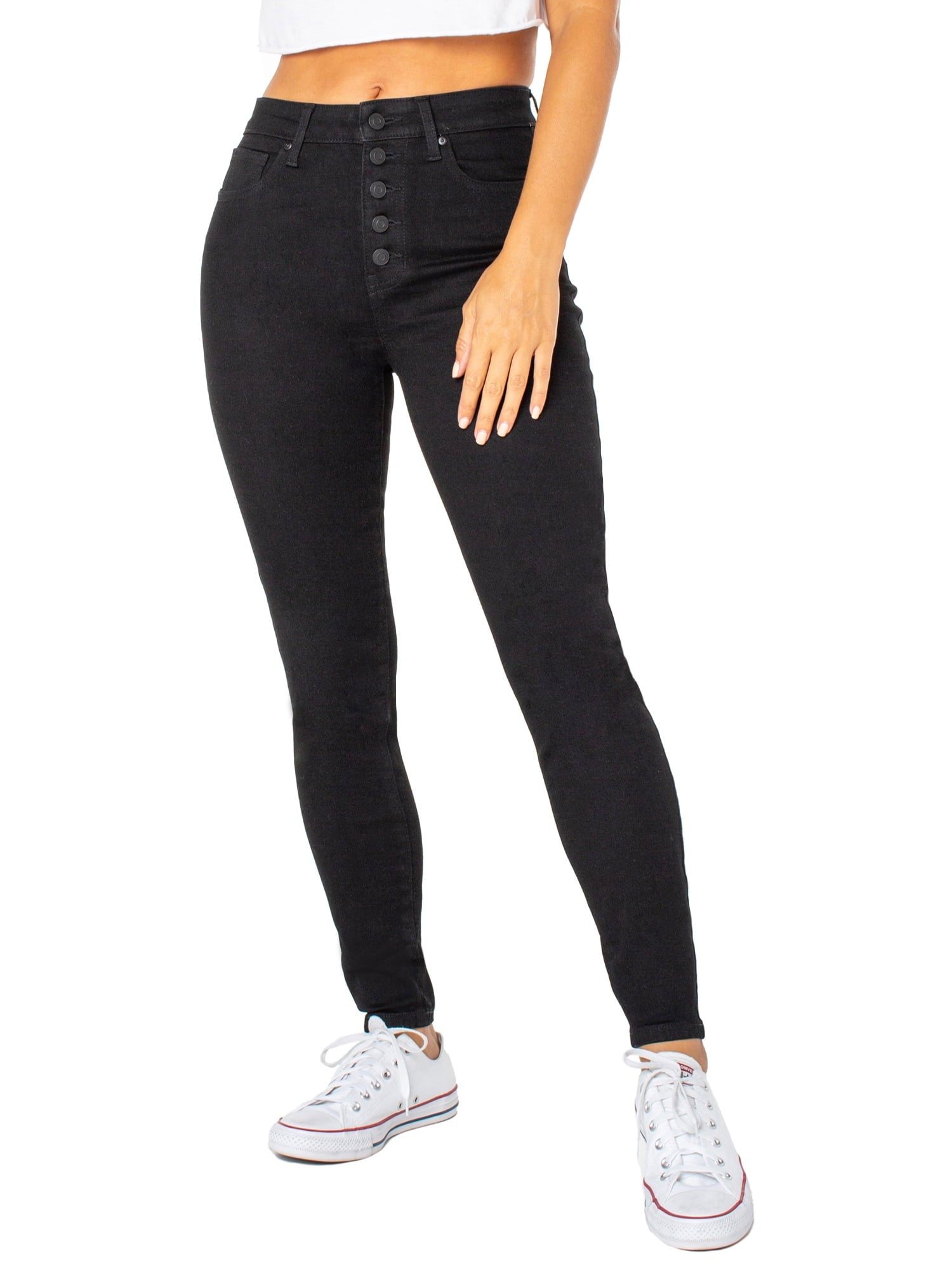 Juniors' High-Rise Button-Fly Curvy Skinny Jeans
