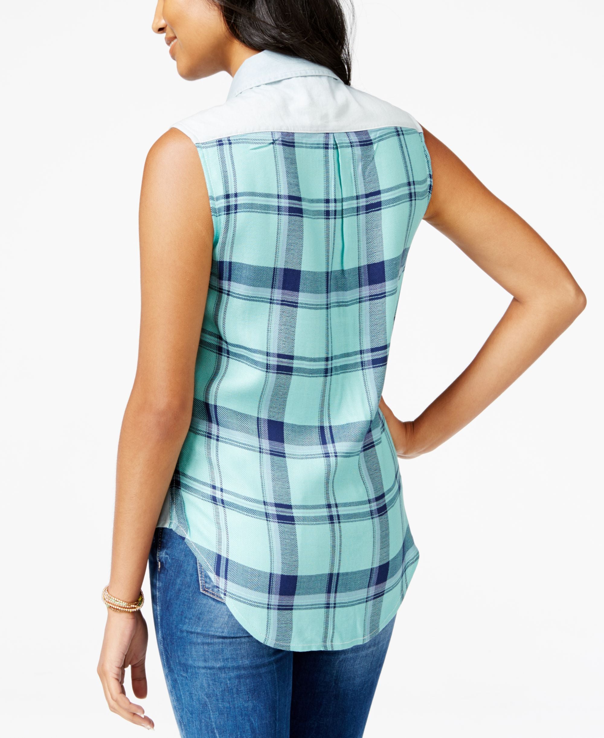Freshman Juniors Sleeveless Button Down Shirt