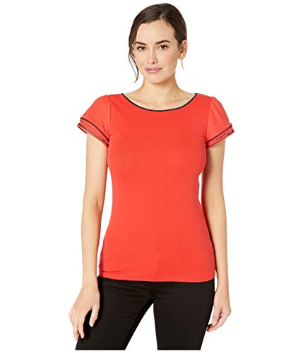 LAUREN RALPH LAUREN Flutter-Sleeve Cotton-Blend Top Pink LG
