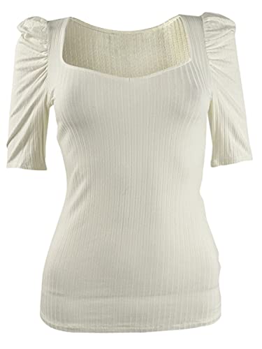 Ribbed Puffed-Sleeve Top