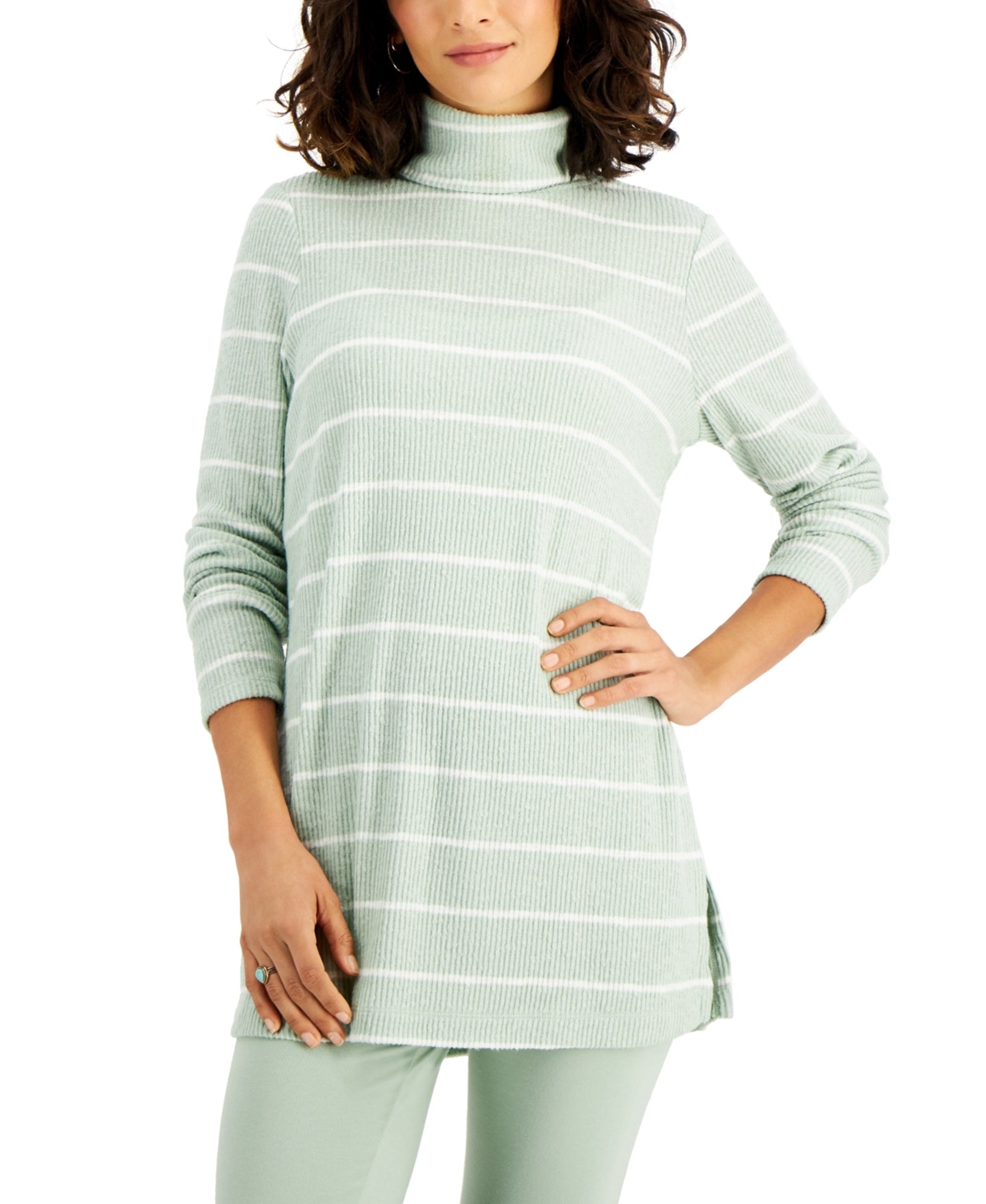 Style Co Striped Rib Knit Tunic Top