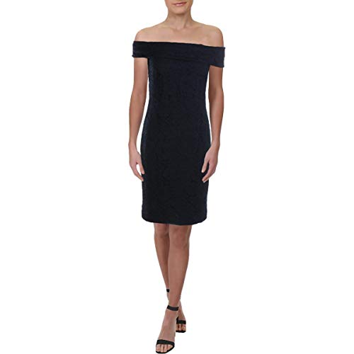 RALPH LAUREN Womens Lace Off Shoulder Above The Knee Cocktail Body Con Dress