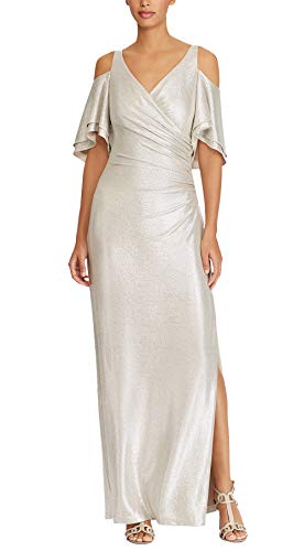 Ralph Lauren Metallic Cold-Shoulder Gown