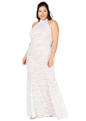 Trendy Plus Size Sequined Lace Halter Gown