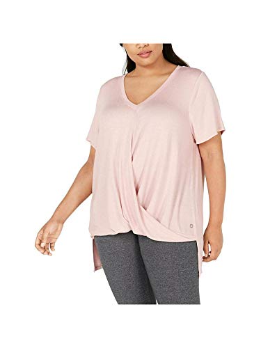 Calvin Klein Performance Womens Plus Draped Front Short Sleeve V Neck T-Shirt Pink 2X