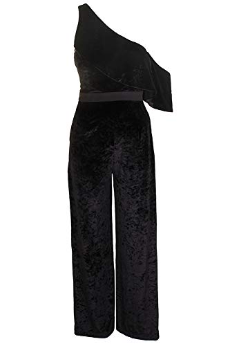 Juniors' Velvet One Shoulder Ruffle Jumpsuit