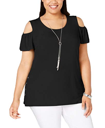 Plus Size Flutter-Sleeve Cold-Shoulder Necklace Top