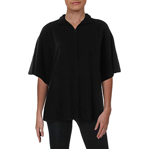 Anne Klein Women's Boiled Wool Zip Front Cape, Black, XL