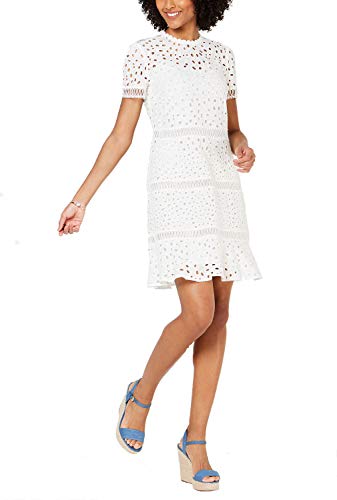 Michael Kors Womens Eyelet-Embroidered Circle-Trim Dress (White, 0)