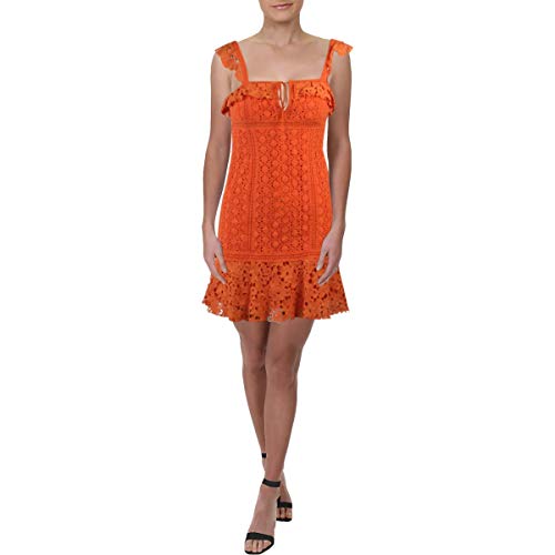 Free People Womens Cross My Heart Lace Ruffled Mini Dress Orange
