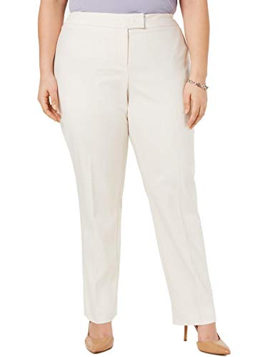 Anne Klein Womens Plus Solid Mid-Rise Straight Leg Pants (Anne White, 14W)