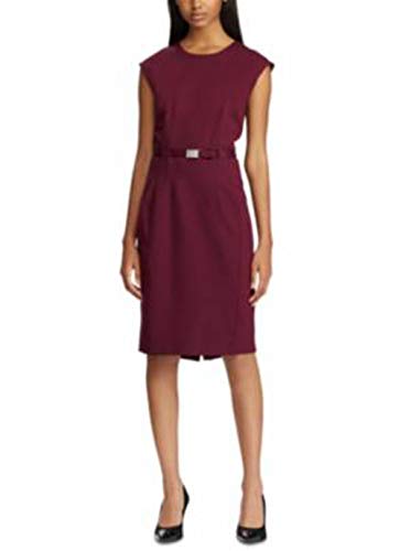 Ralph Lauren Belted Ponte-Knit Dress (Pinot Noir, S)