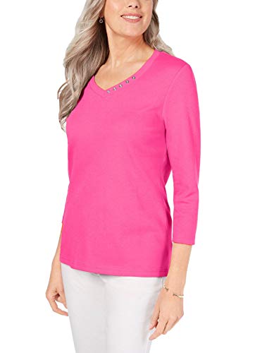 Karen Scott Cotton Button Trim Top