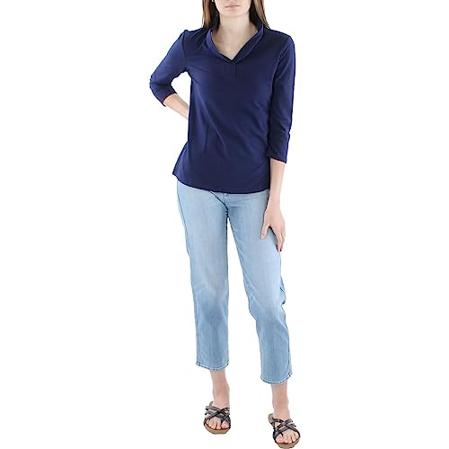 Anne Klein Womens Stand Collar Knit Henley