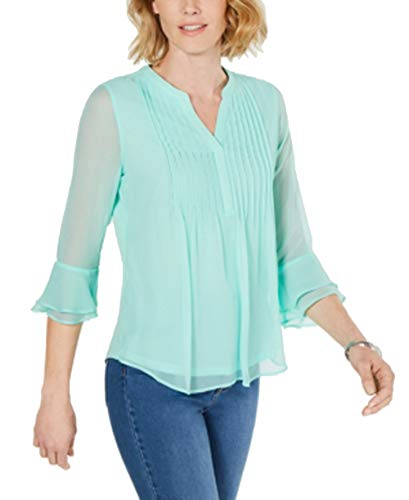 Petite Double Ruffle Solid Pintuck Top