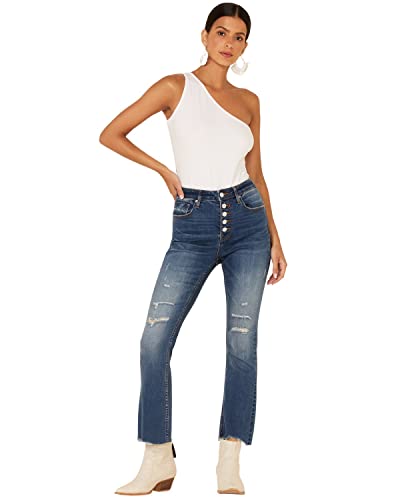 VIGOSS Women's Gwen Kick Flare EXP Button Front, Medium Wash, 31