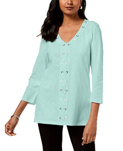 JM Collection Cotton Grommet-Laced Tunic (Aqua Flash, S)