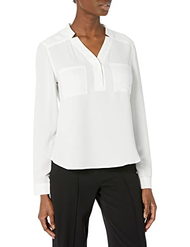 Womens Nine West Long Sleeve Split Neck Two Pocket Blouse