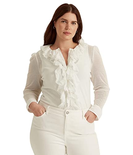 Lauren Ralph Lauren Womens Plus Ruffle-Trim Tulle Cardigan