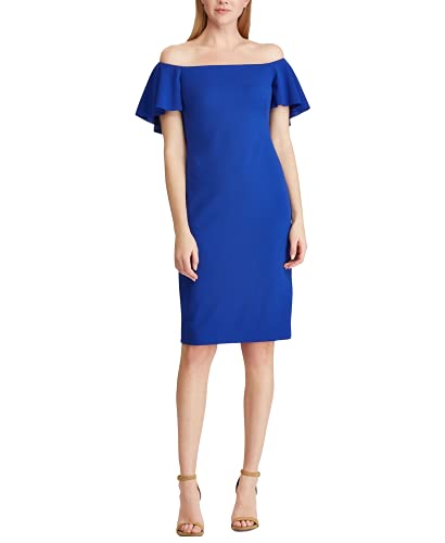 LAUREN RALPH LAUREN Womens Ames Off-The-Shoulder Knee-Length Sheath Dress Blue 4