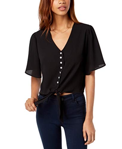 Juniors' Buttoned Tie-Front Camp Shirt