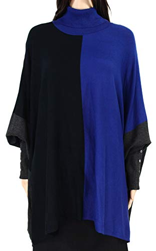 Plus Size Turtleneck Colorblock Poncho Sweater