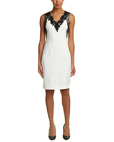 T Tahari Women's Lace V-Neck Crepe Dress, Antique/Black, 10