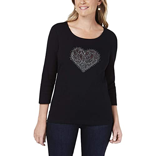 Cotton Studded Heart-Graphic T-Shirt