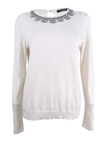 RALPH LAUREN Womens Embellished Long Sleeve Crew Neck Top