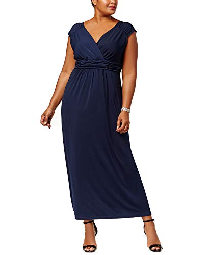 NY Collection Womens Ruched Empire Maxi Dress, Blue, 1X