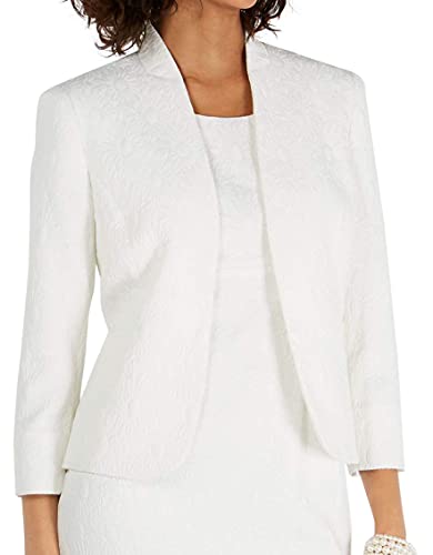 Kasper Women's Stand Collar Fly Away Daisy Jacquard Jacket White14