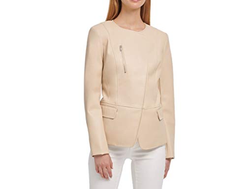 Faux-Leather Collarless Blazer