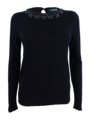 RALPH LAUREN Womens Beaded 3/4 Sleeve Scoop Neck Top