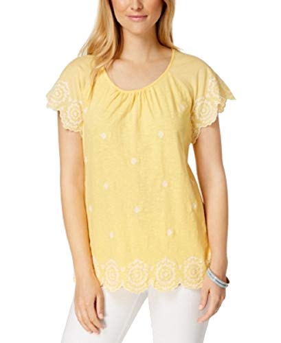 Charter Club Cotton Embroidered Top (Lemon Spritz, L)