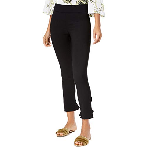 INC International Concepts Womens Curvy Ruffled-Hem Ankle Skinny Pants (Deep Black, 16)