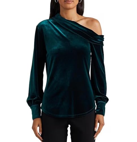 Lauren Ralph Lauren Womens One-Shoulder Velvet Top