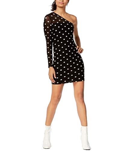 Juniors' Printed Mesh One-Shoulder Bodycon Dress