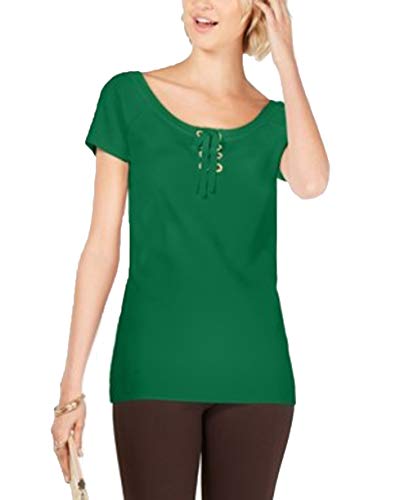 INC Petite Lace-Up Scoop-Neck Top