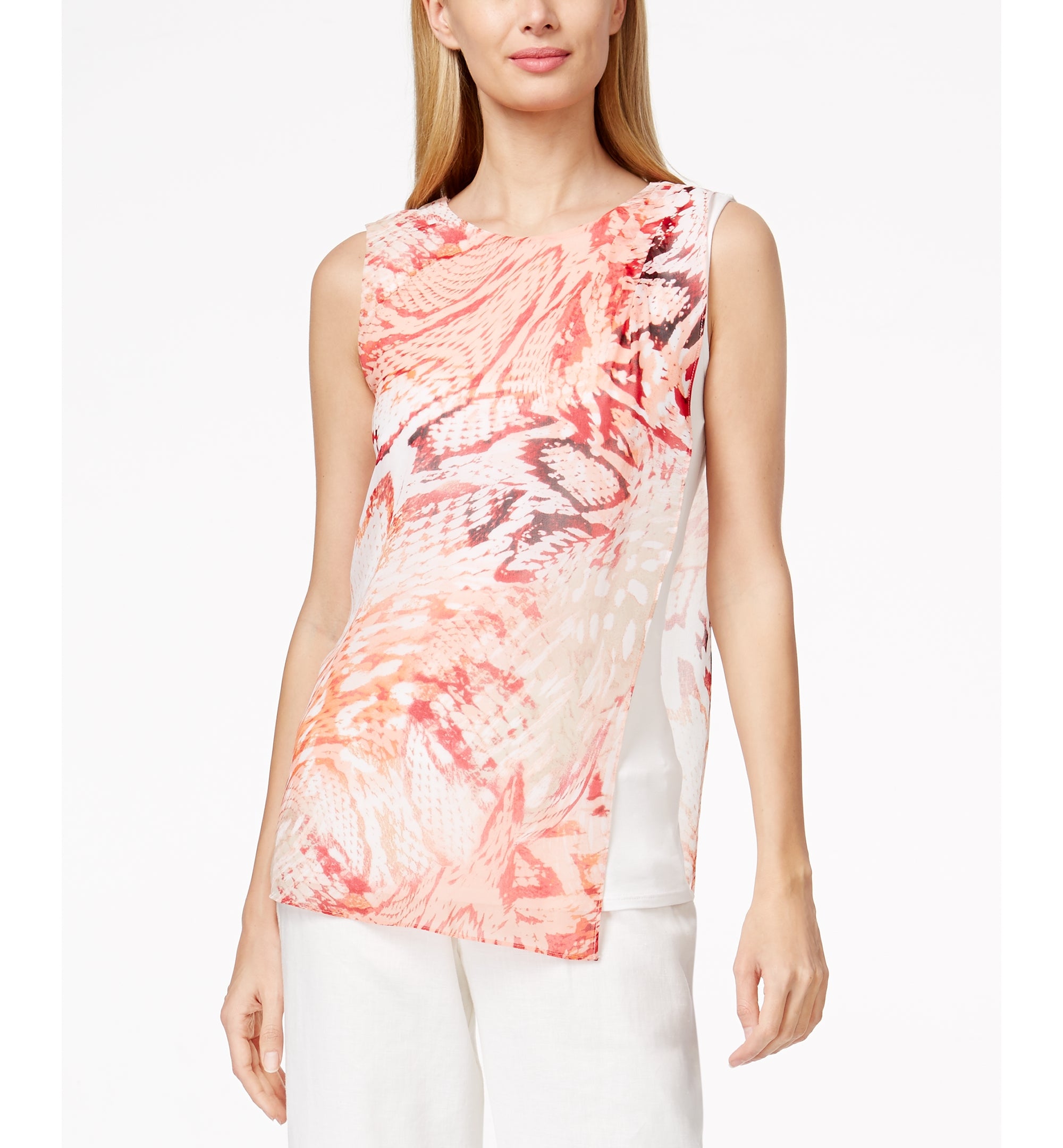 Calvin Klein Sleeveless Printed-Overlay Top