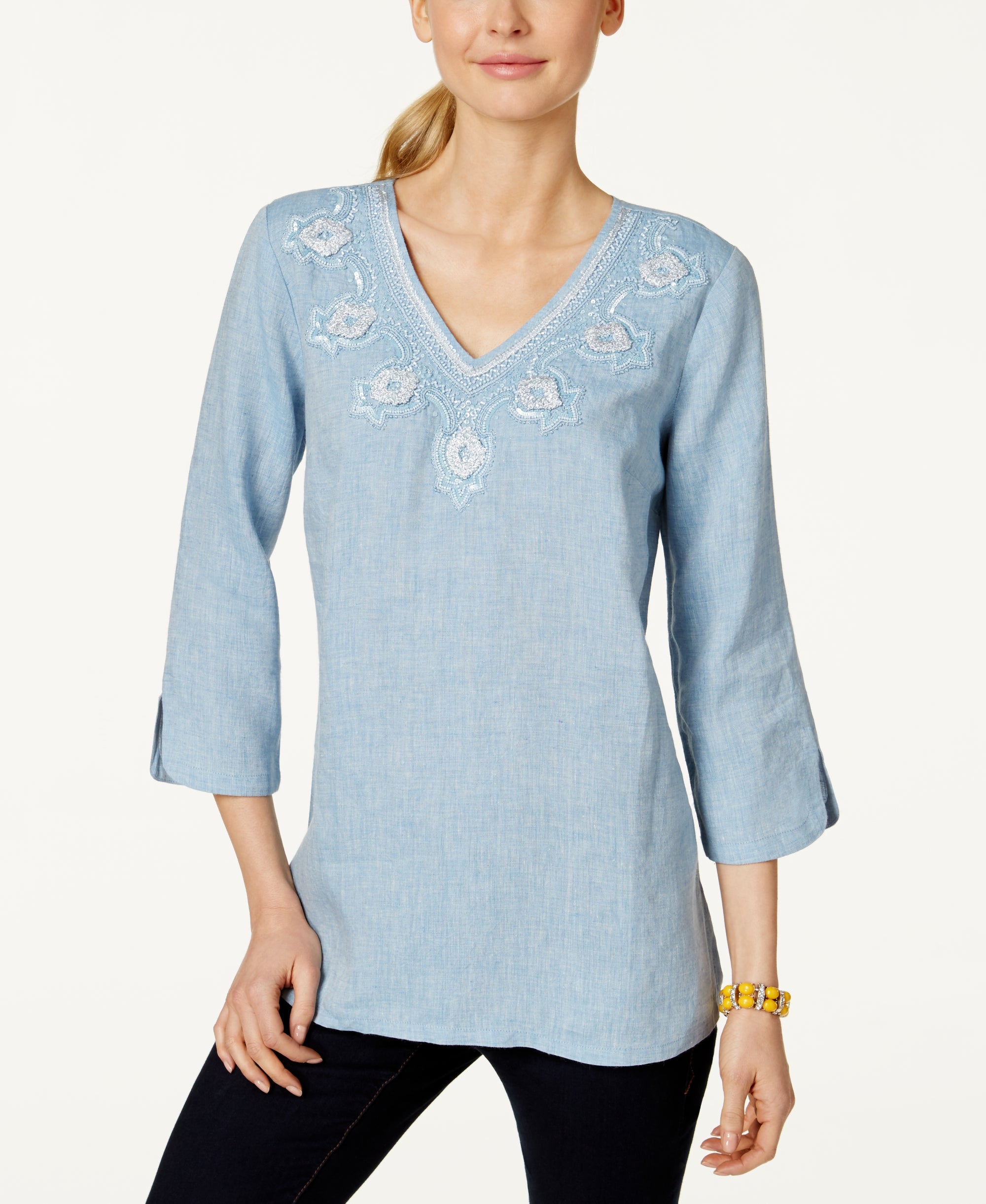 Charter Club Petite Linen Embellished Tunic