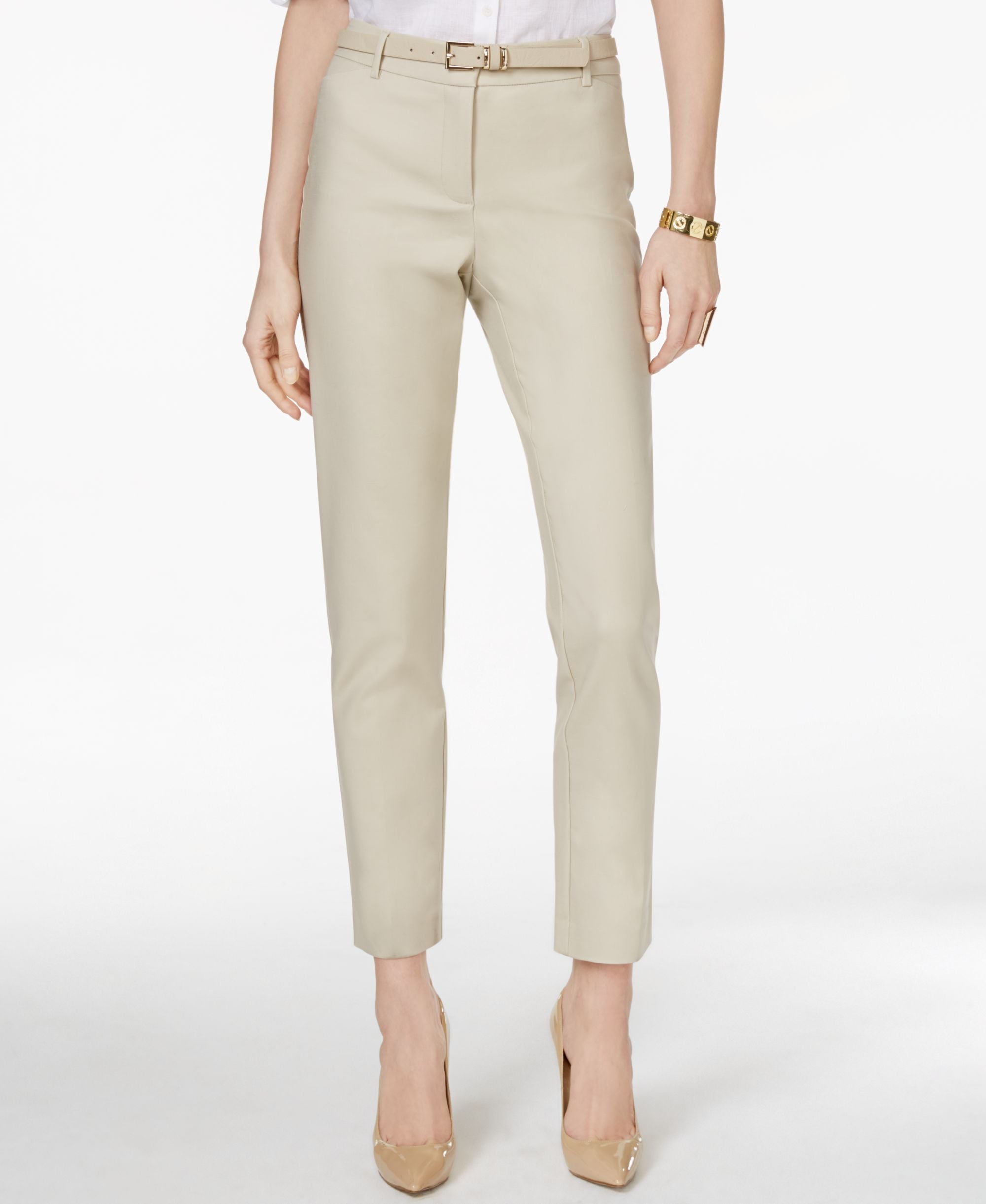 Charter Club Petite Belted Tummy-Control Slim-Leg Pants