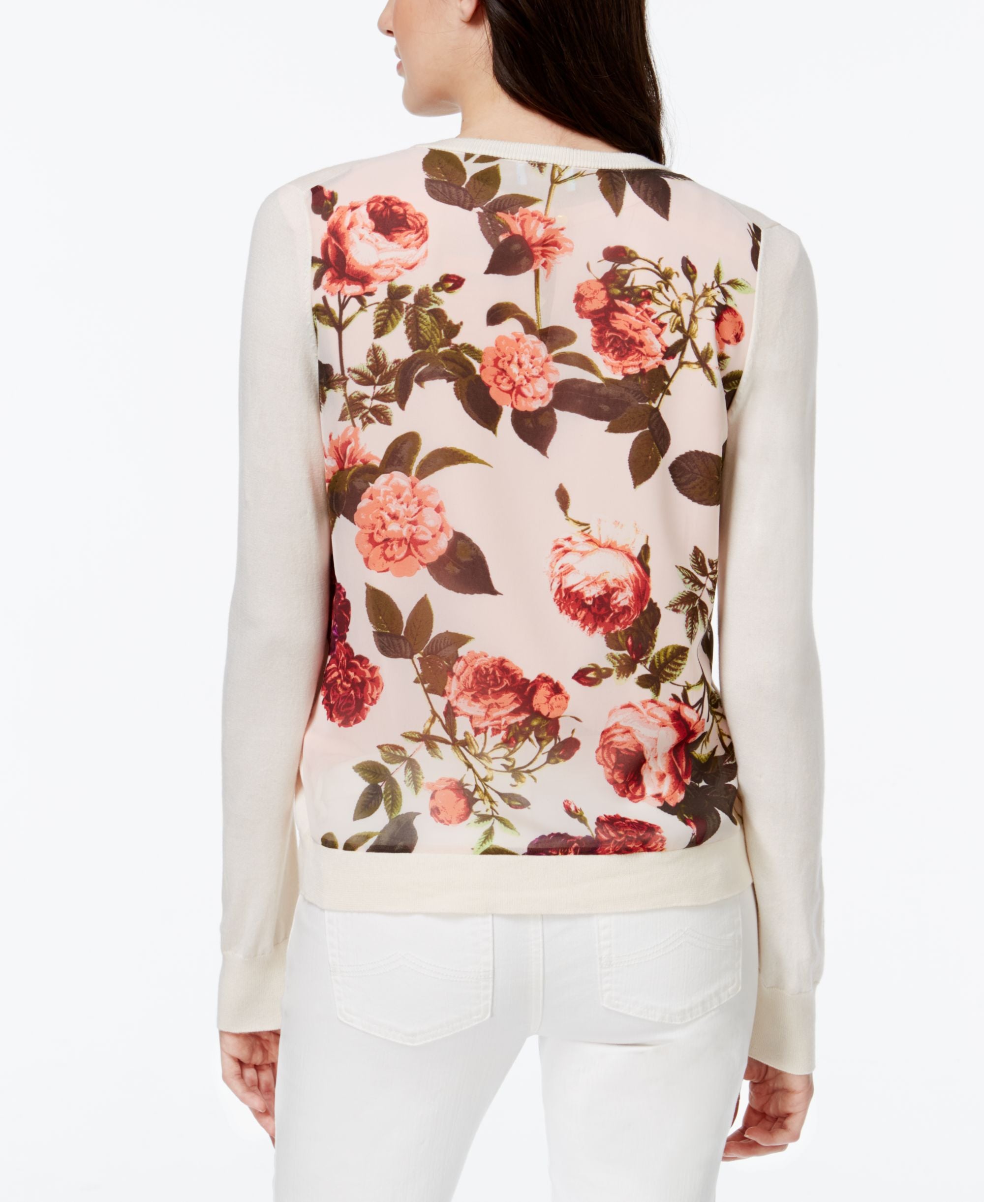Cece By Cynthia Steffe Floral Chiffon-Back Cardigan