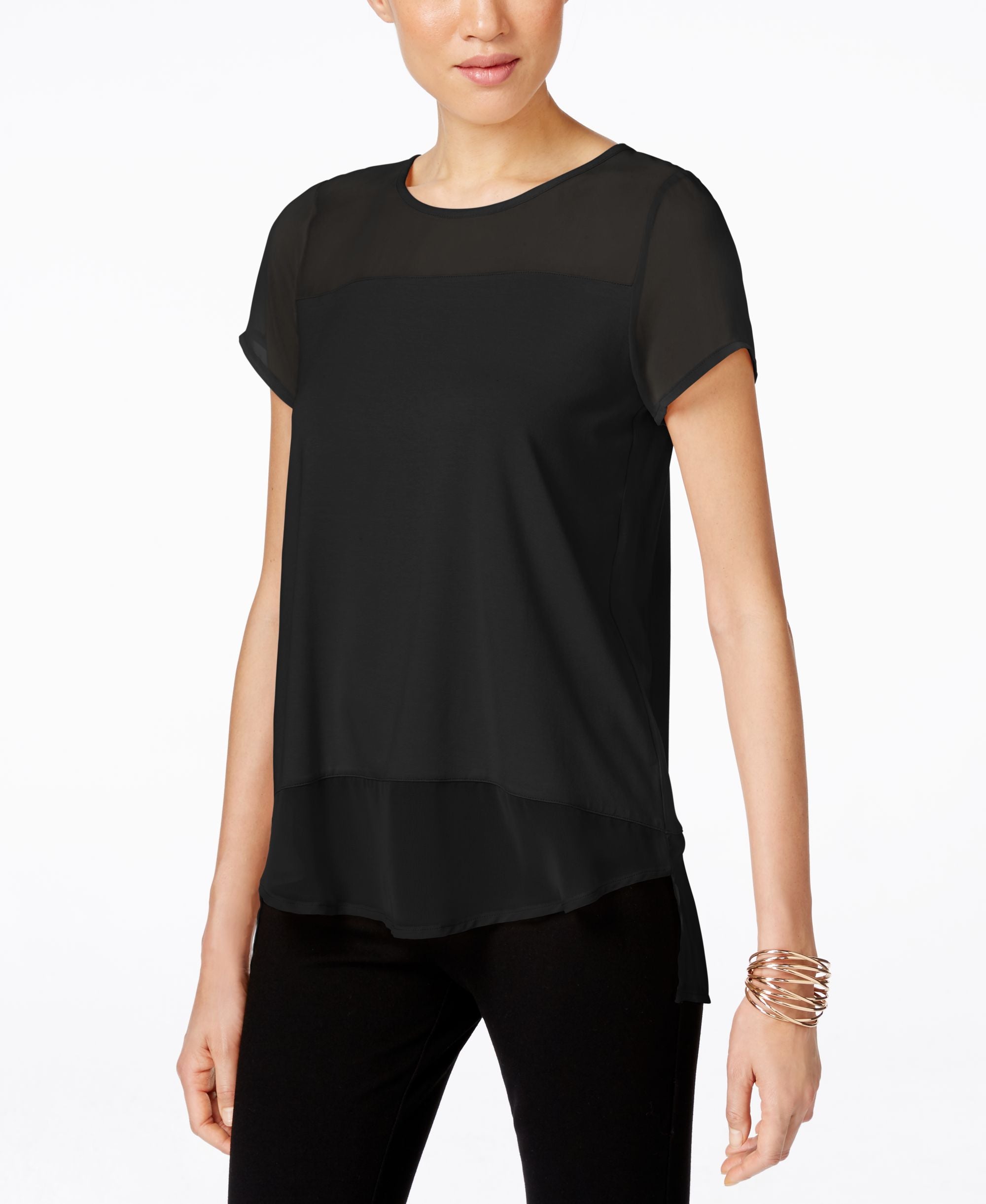 Vince Caumto High Low Sheer Contrast Top