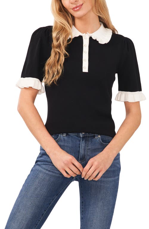 Women's Cotton Ruffle-Collar Short-Sleeve Top