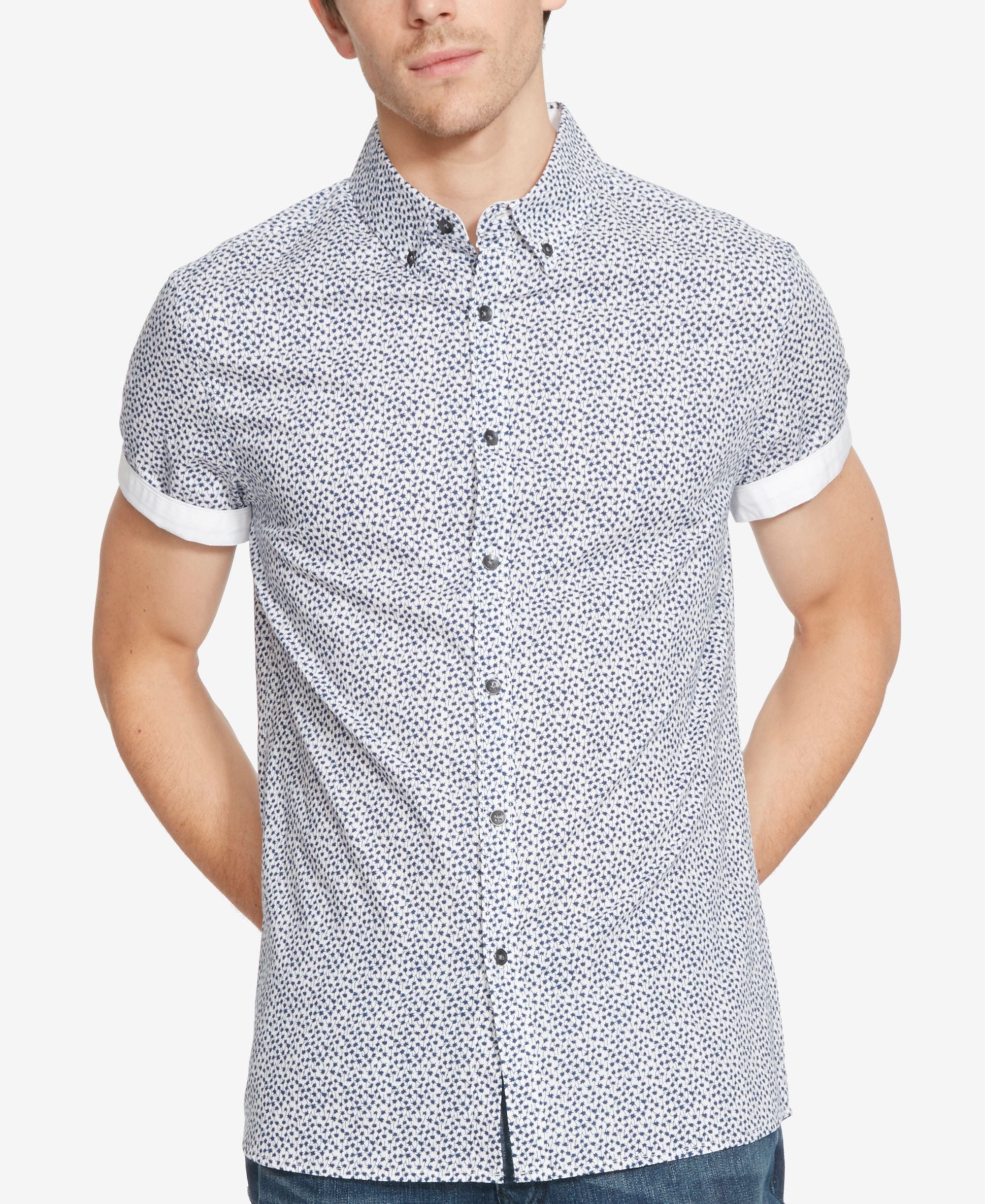 Kenneth Cole Reaction Mens Palm Print Short Sleeve Shirt