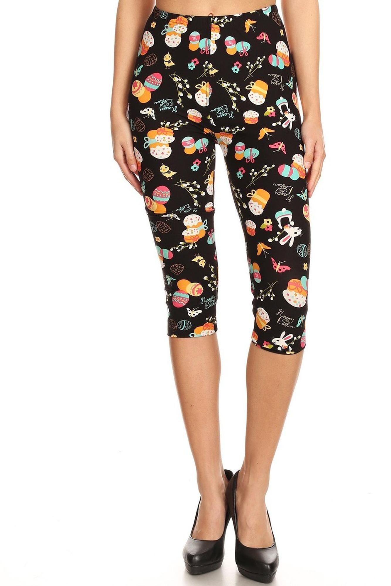 Buttery Soft Easter Extravaganza Capris (One Size Regular,Multi Color Bold)