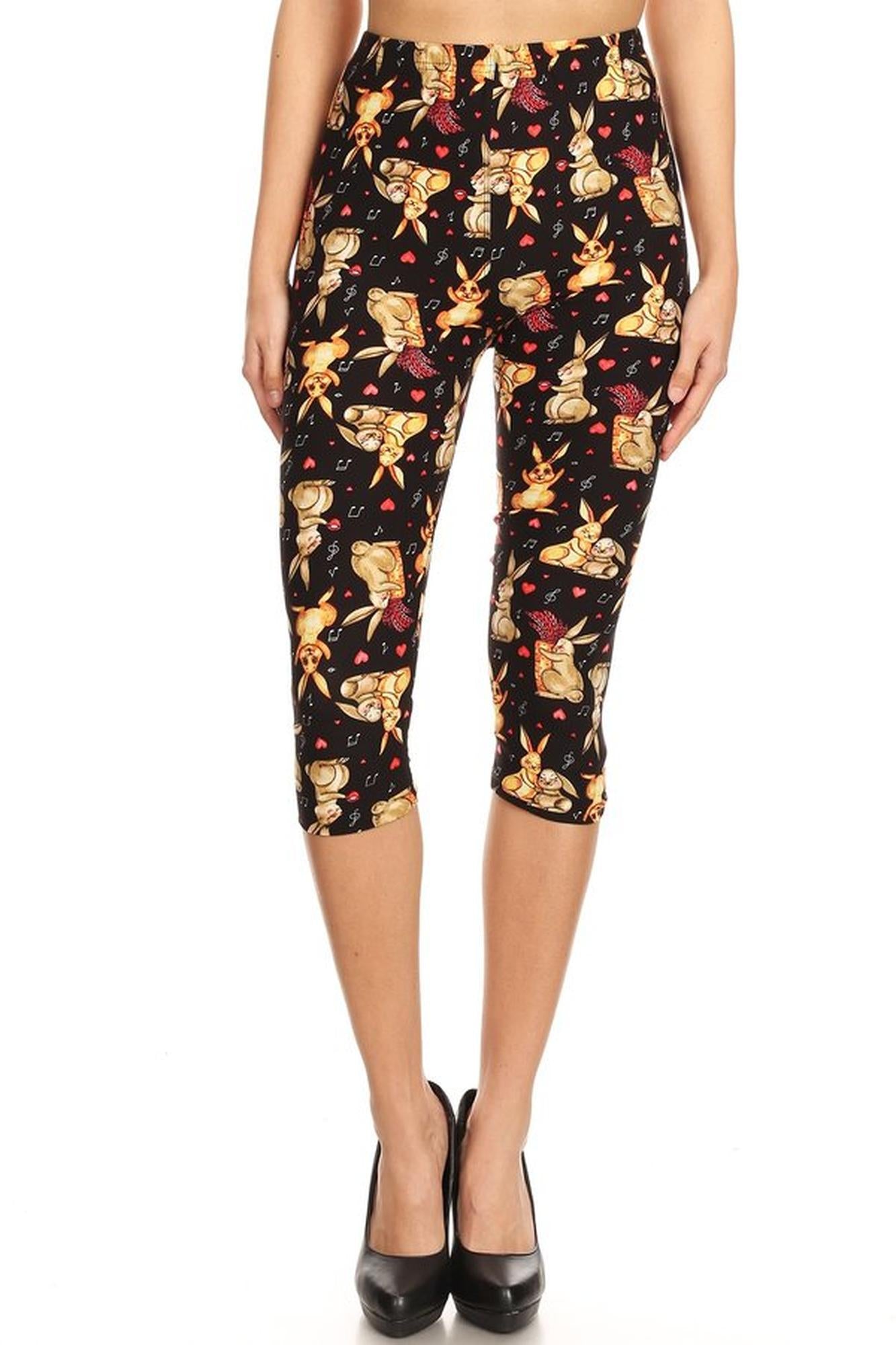 Buttery Soft Bunny Rabbit Plus Size Capris (One Size Plus,Black)