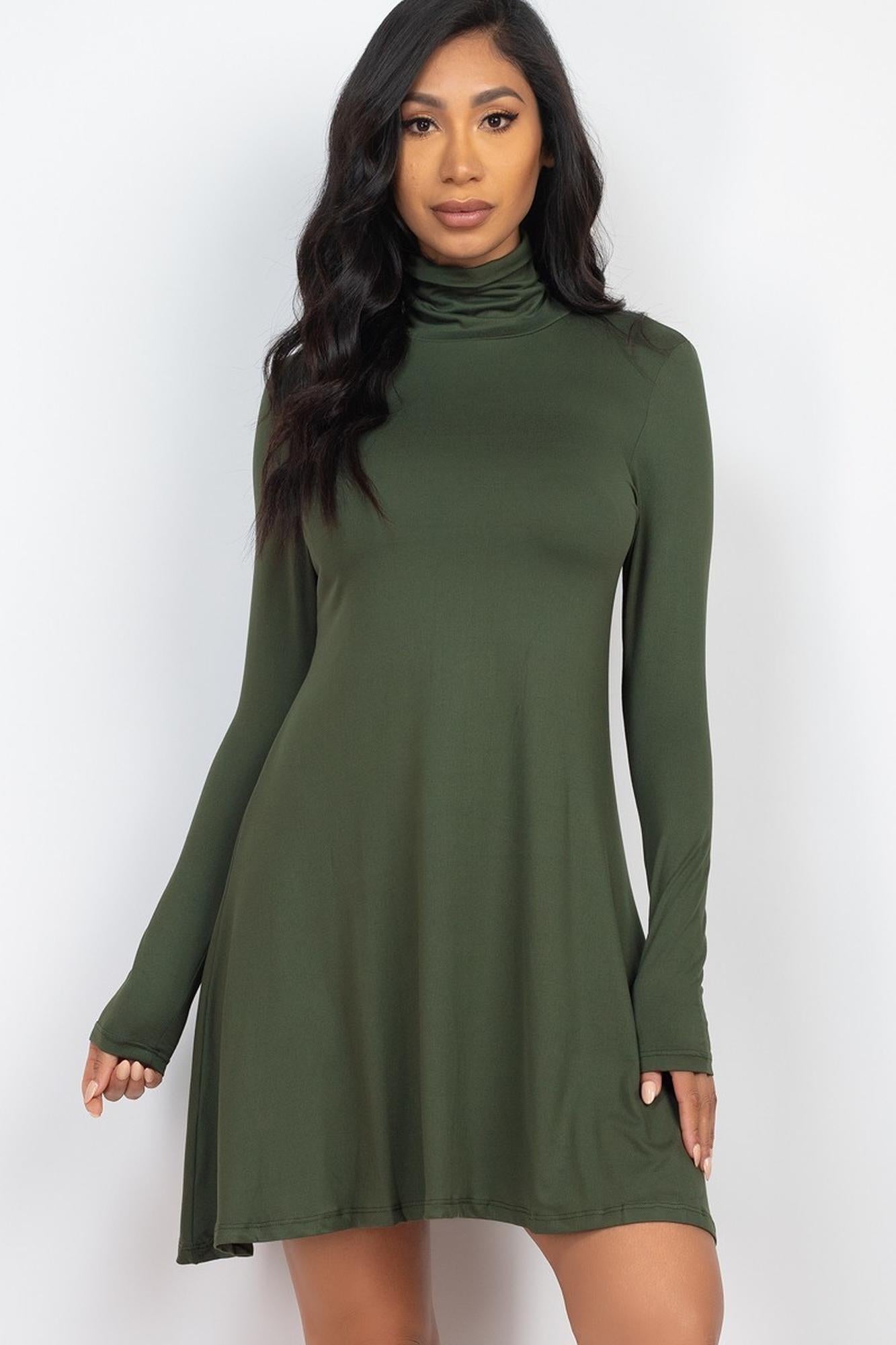 Long Sleeve Mock Neck Flare Mini Dress