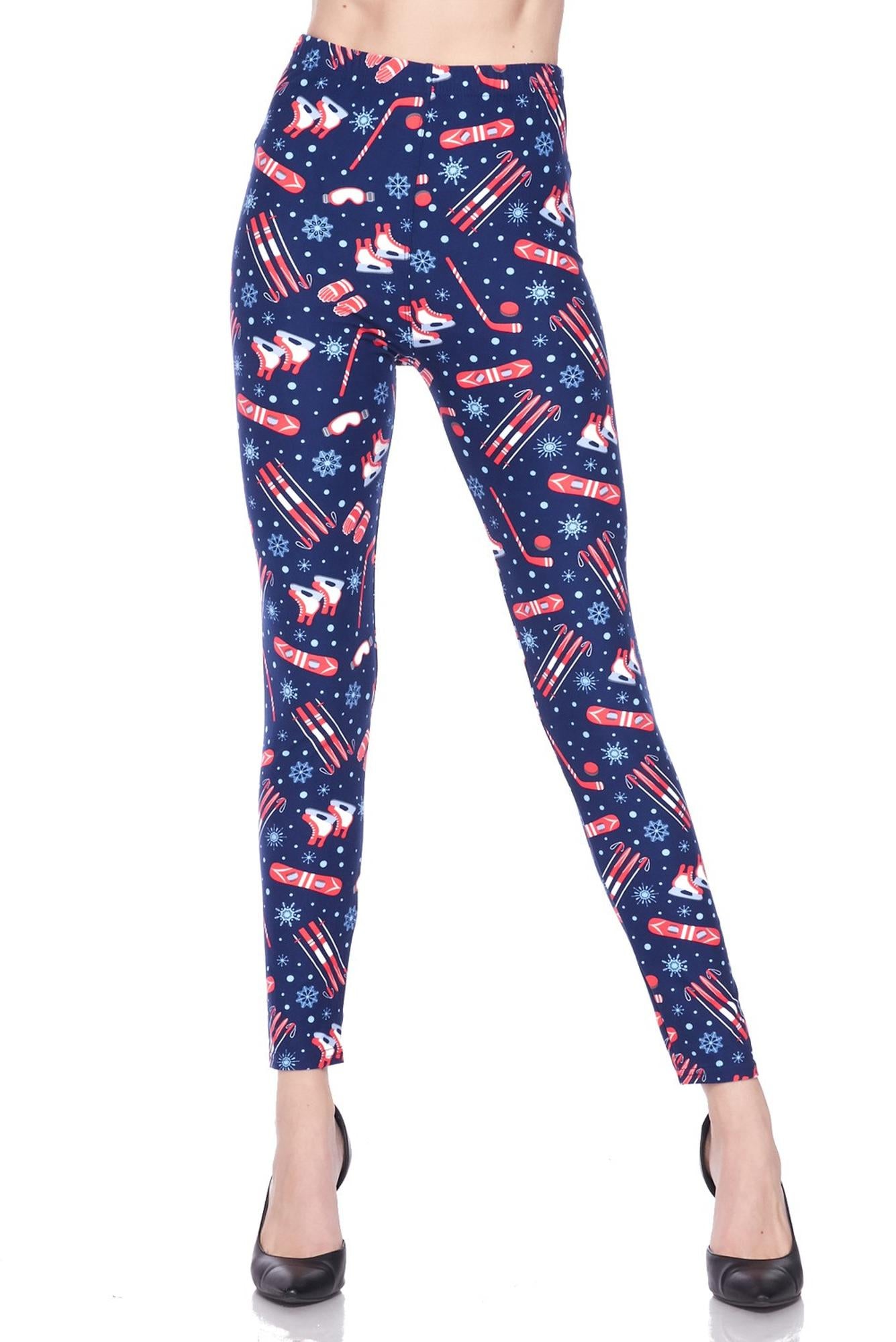 Buttery Soft Winter Sports and Snowflakes Extra Plus Size Leggings (XPlus One Size,Navy)