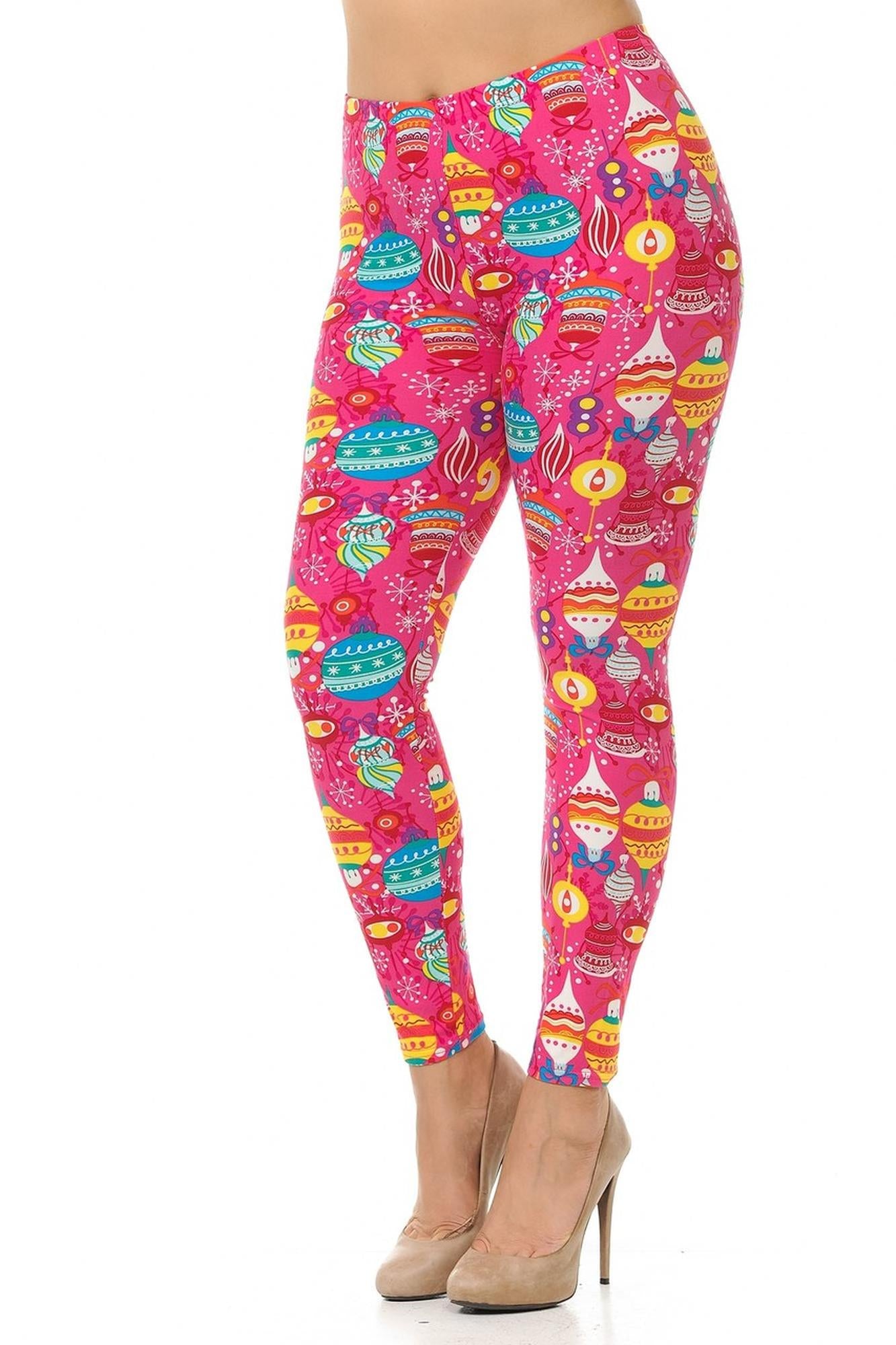Buttery Soft Pink Christmas Plus Size Leggings - 3X-5X (One Size Plus,Pink)